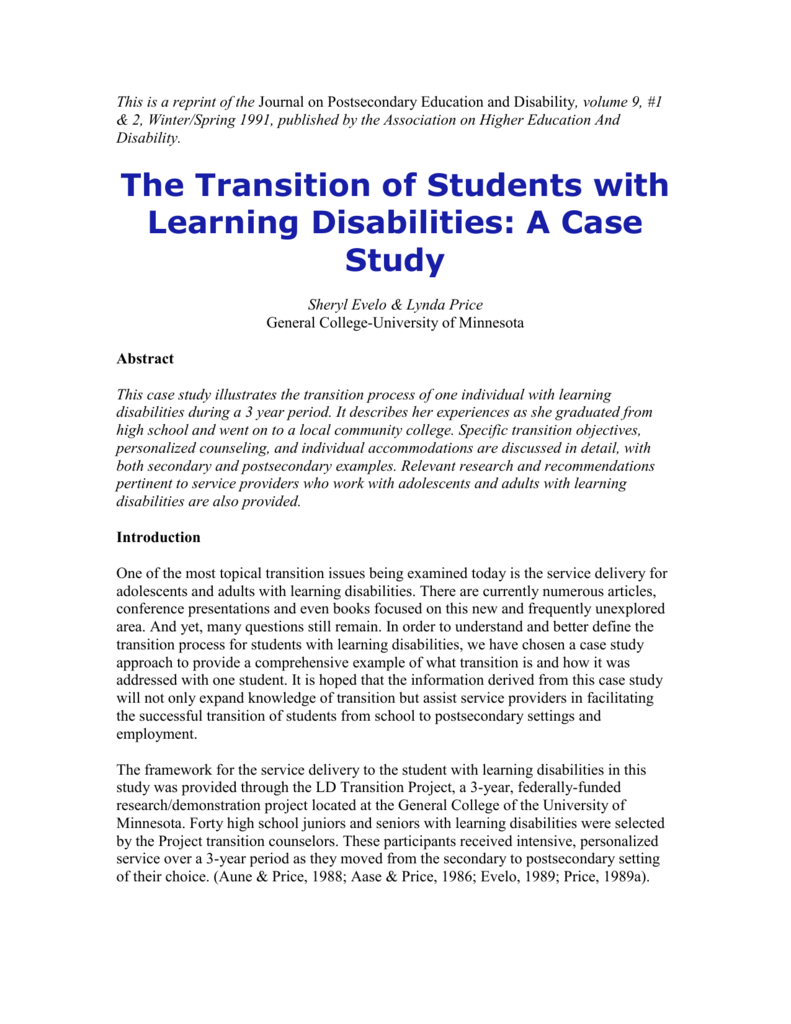 The Transition Of Students With Learning Disabilities A Case