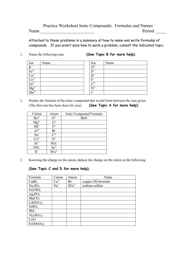 Chem 1000 Discussion Worksheet Chemical Compounds