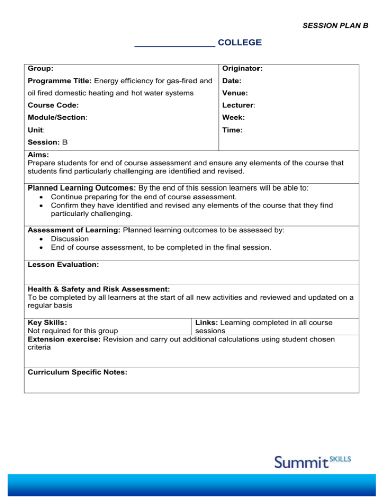 Session Plan - SummitSkills