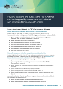 Powers, functions and duties in the PGPA Act that can be delegated
