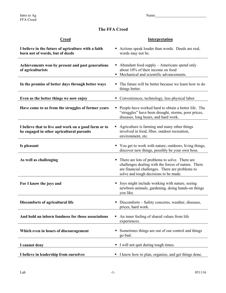 FFA Creed Interpretted For