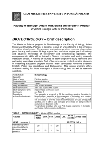 M.Sc. Biotechnology - details - Adam Mickiewicz University in Poznań
