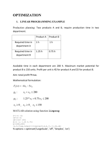 OPTIMIZATION LINEAR PROGRAMMING EXAMPLE Production