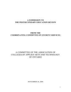 A SUBMISSION TO THE POSTSECONDARY EDUCATION REVIEW