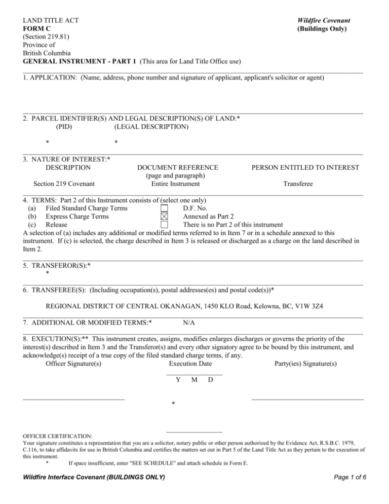 LAND TITLE ACT Regional District Of Central Okanagan
