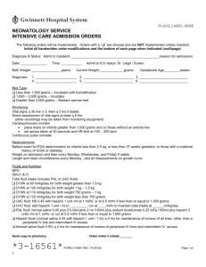 Neonatology Service Intensive Care Admission Orders