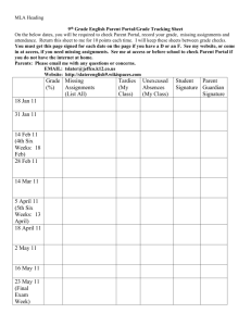 9th Grade English Parent Portal/Grade Tracking Sheet