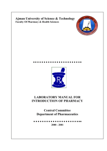 LABORATORY MANUAL FOR INTRODUCTION OF PHARMACY