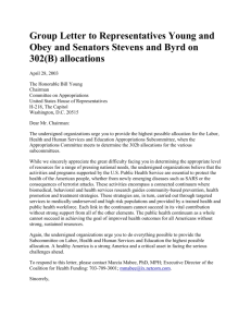 Group Letter to Representatives Young and Obey and Senators