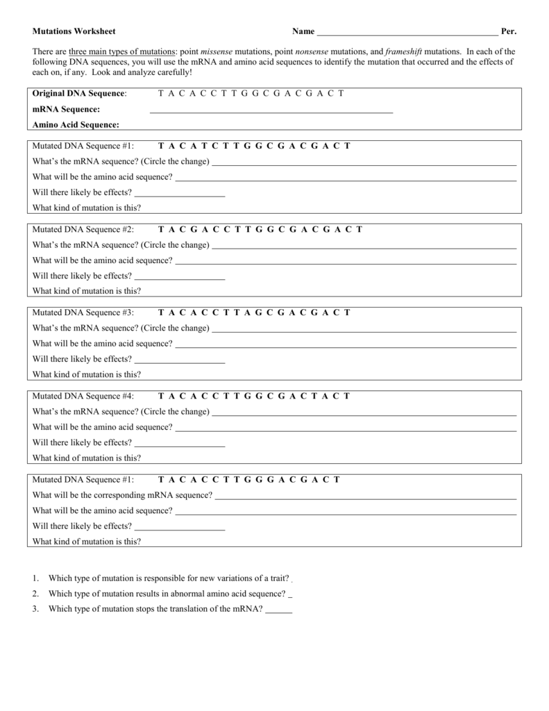 mutations-worksheet