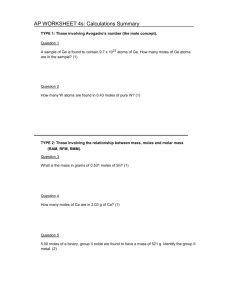 AP WORKSHEET 4s: Calculations Summary TYPE 1: Those