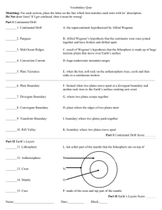 Vocabulary Quiz Earth`s Layers & Continental Drift