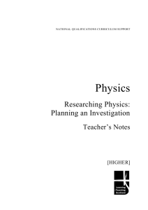 Higher - Researching Physics - Planning an