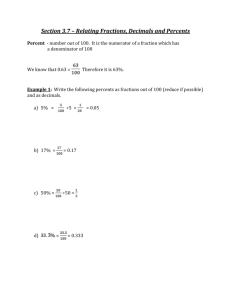 Section 3.7 – Relating Fractions, Decimals and Percents