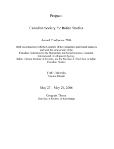 1:30 – 3:15 concurrent sessions - Istituto Italiano di Cultura in Toronto