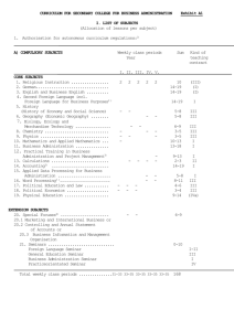 curriculum for secondary college for business administration