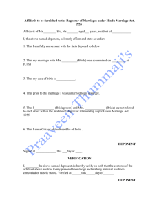 Affidavit to be furnished to the Registrar of Marriages under