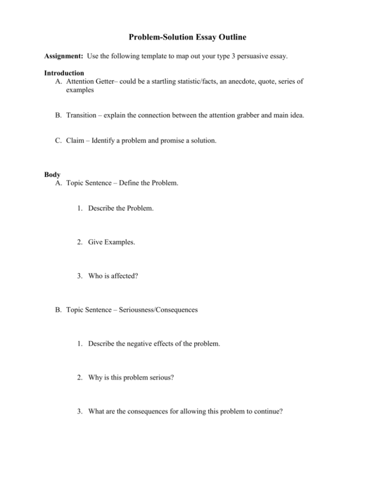 problem and solution essay format