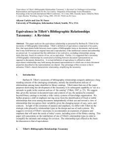 Equivalence in Tillett`s Bibliographic Relationships Taxonomy: A