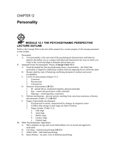 Module 12.1 The Psychodynamic Perspective Lecture Outline
