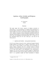 Apuleius, Aelius Aristides and Religious Autobiography