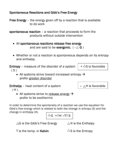 Spontaneous Reactions and Gibb`s Free Energy
