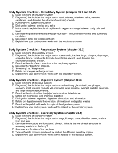 Body System Checklist - Circulatory System (chapter 33.1 and 33.2