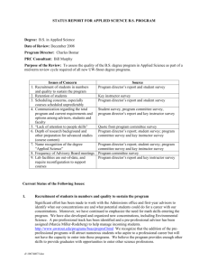 Status Report for Applied Science B.S. Program Degree: B.S. in