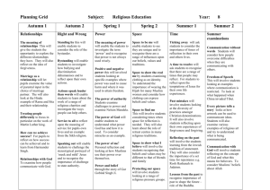 Religious Education Year 8 Curriculum Overview