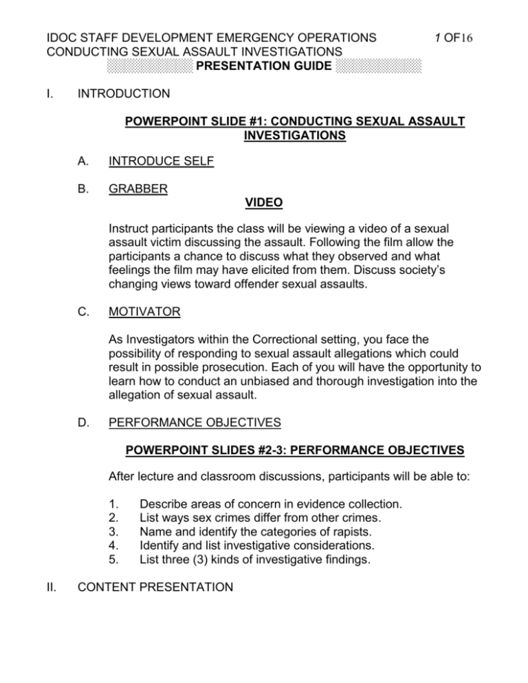 Sexual Assault Investigation Lesson Plan 2312