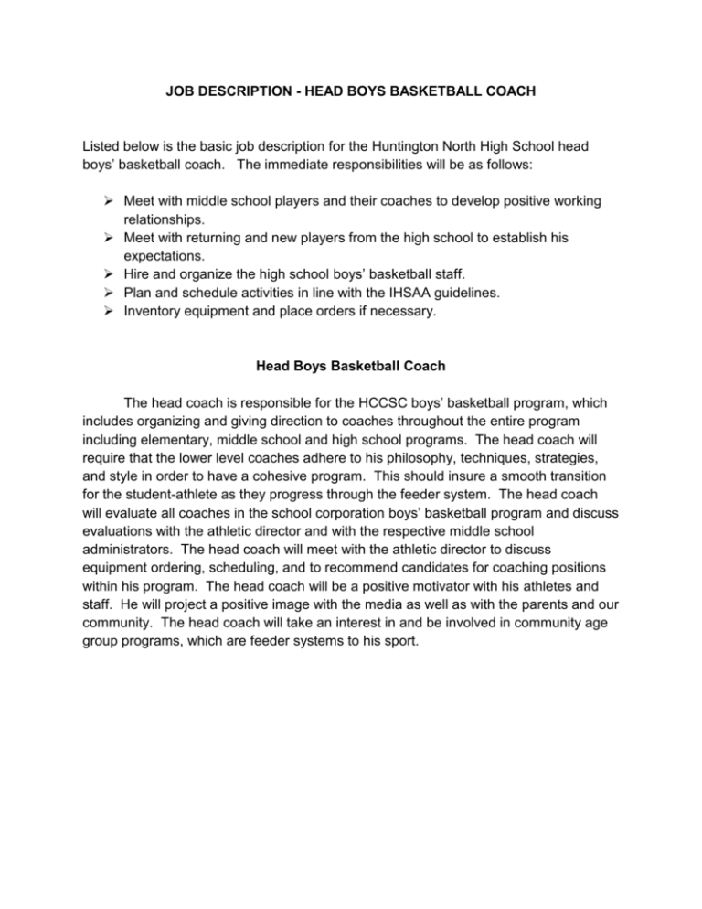 JOB DESCRIPTION - HEAD FOOTBALL COACH