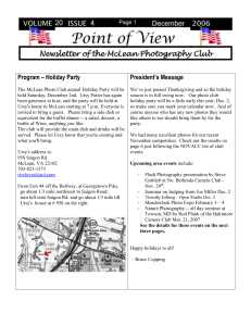Program – Holiday Party The McLean Photo Club annual Holiday