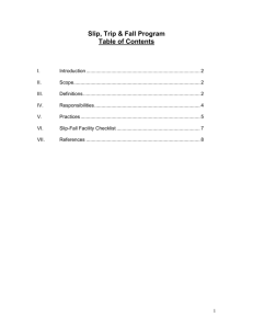 Slip, Trip & Fall Program Table of Contents I. Introduction 2 Scope 2