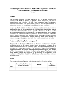 Practice Agreement / Practice Protocol for Physicians and Nurse