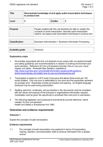 104 Demonstrate knowledge of and apply audio transcription