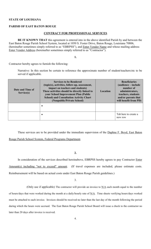 STATE OF LOUISIANA East Baton Rouge Parish School System