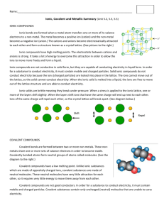 Ionic, Covalent, and Metallic Bonding Summary