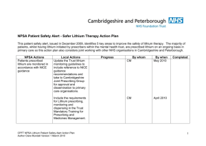 NPSA Patient Safety Alert - Safer Lithium Therapy Action Plan This