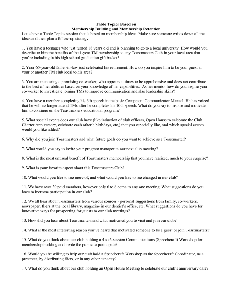 Toastmasters Table Topics List Brokeasshome