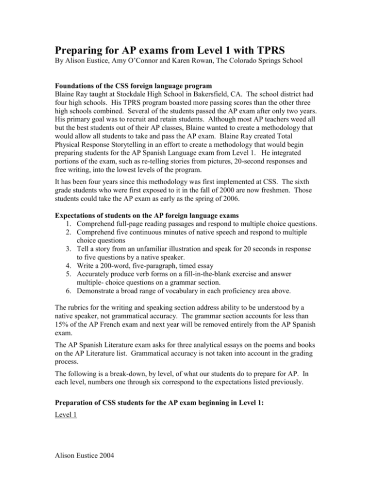 Preparing for AP exams from Level 1 with TPRS