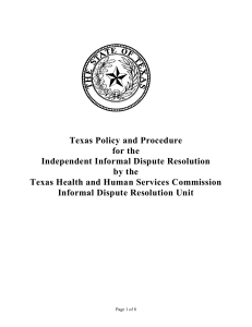 Texas Policy and Procedure for the Independent Informal Dispute