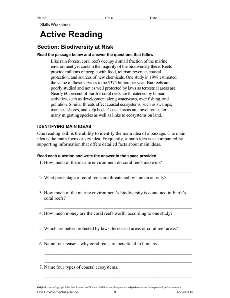 Holt Environmental Science Worksheets