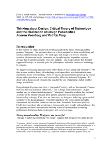 Thinking about Design: Critical Theory of Technology and the