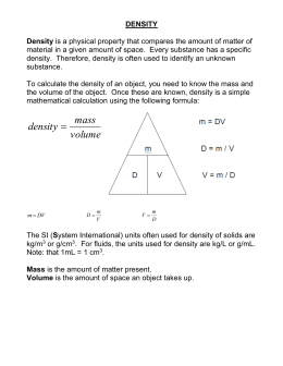 Density Calculations Worksheet I