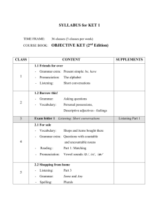 SYLLABUS FOR OBJECTIVE KET (Level 1)