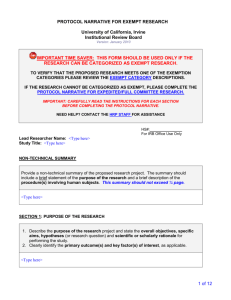 Protocol Narrative for Exempt Review