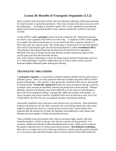 Lesson 20: Benefits of Transgenic Organisms (3