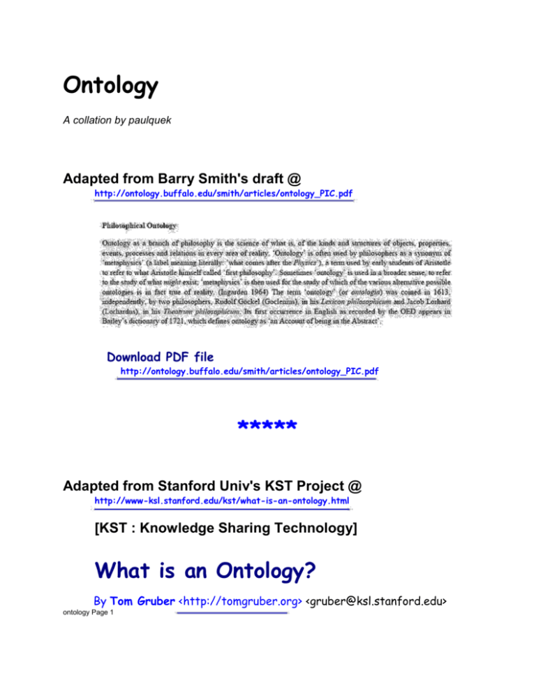 Ontology A Collation By Paulquek Adapted From Barry Smith`s Draft