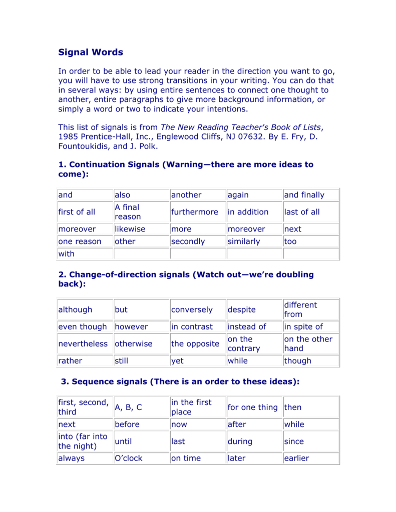 signal words for sequential order