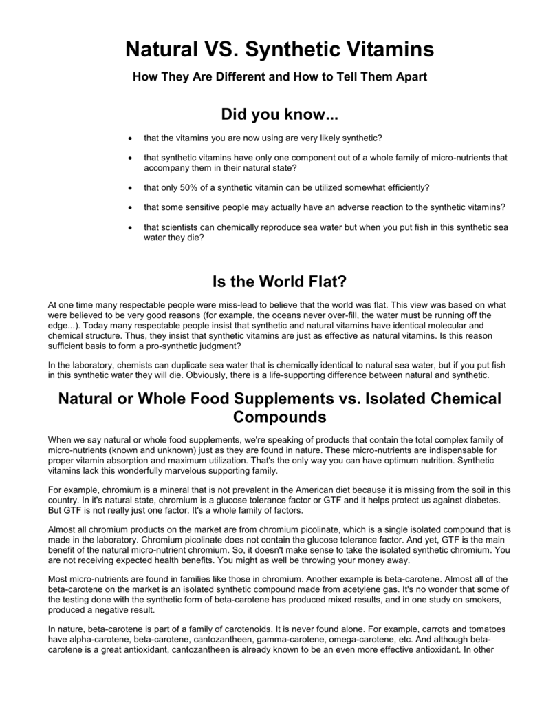 Natural Vs Synthetic Vitamins 7626